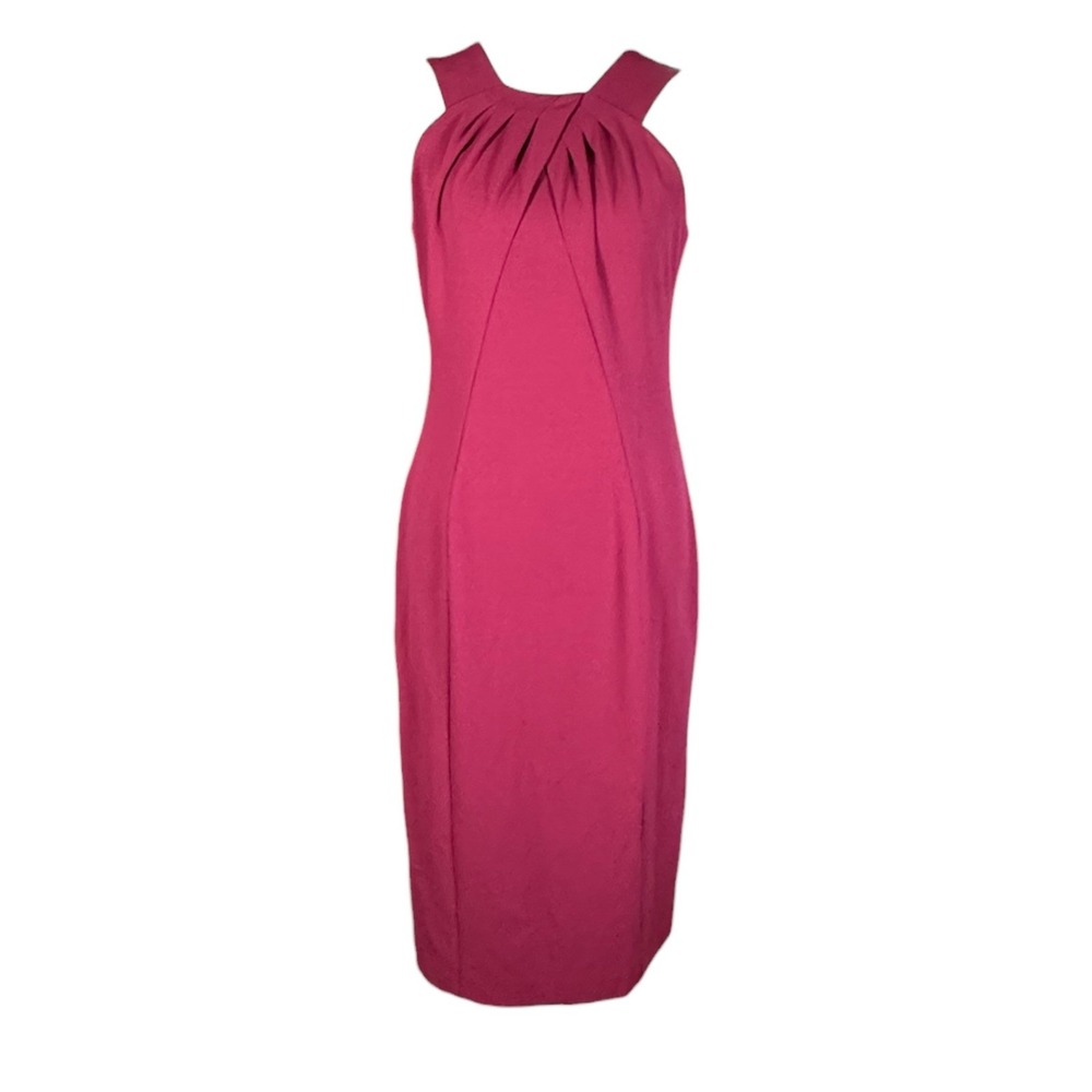 Calvin Klein Pleated Halter Sheath Dress 4‎ Fuchsia Barbiecore Coquette Chic EUC